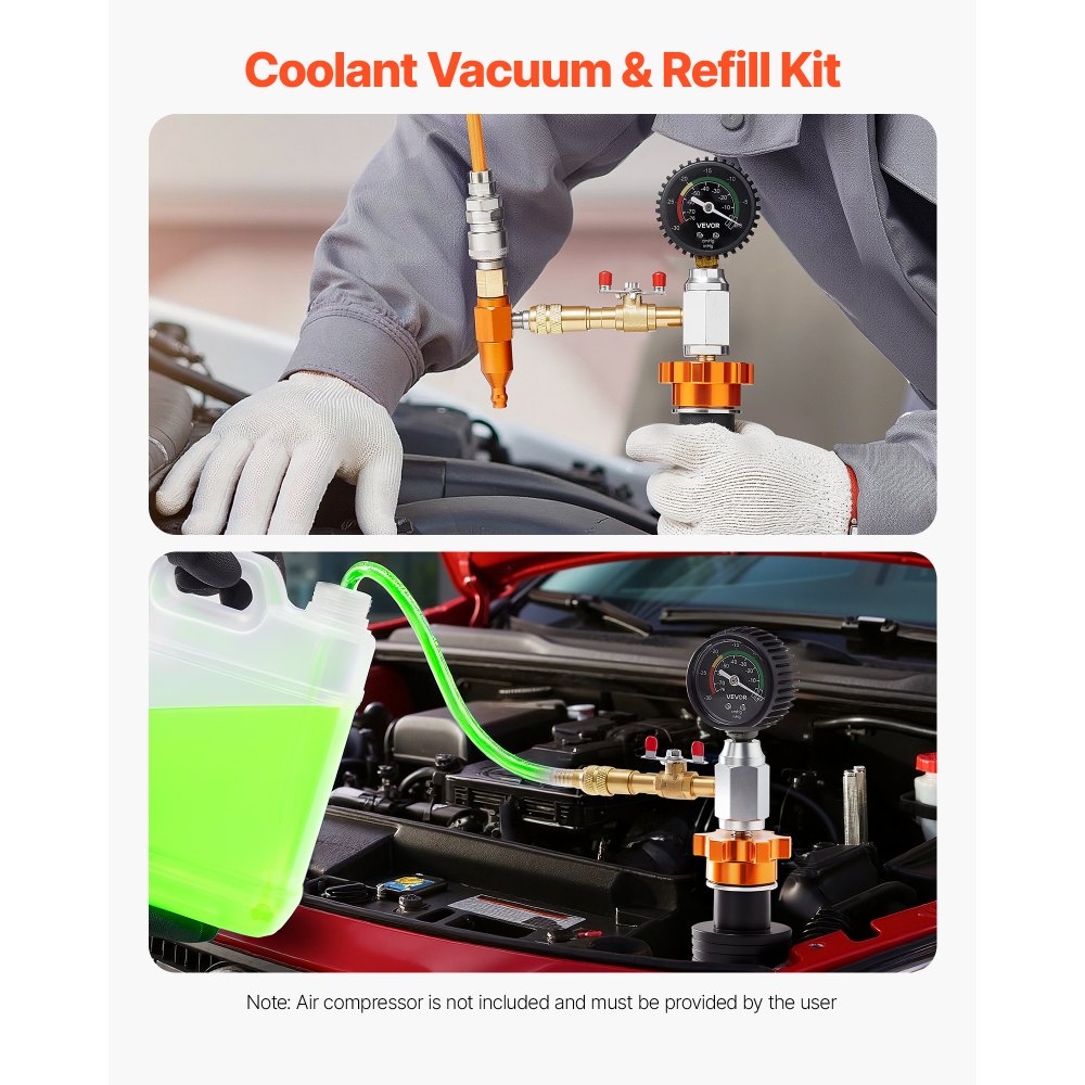 VEVOR Radiator Vacuum Refill Kit, Automotives Cooling System Vacuum & Purge Fill Tool with Gauge, Portable Radiator Coolant Filling Kit with Toolbox, Universal Fit for Most Cars Vans SUVs and Trucks