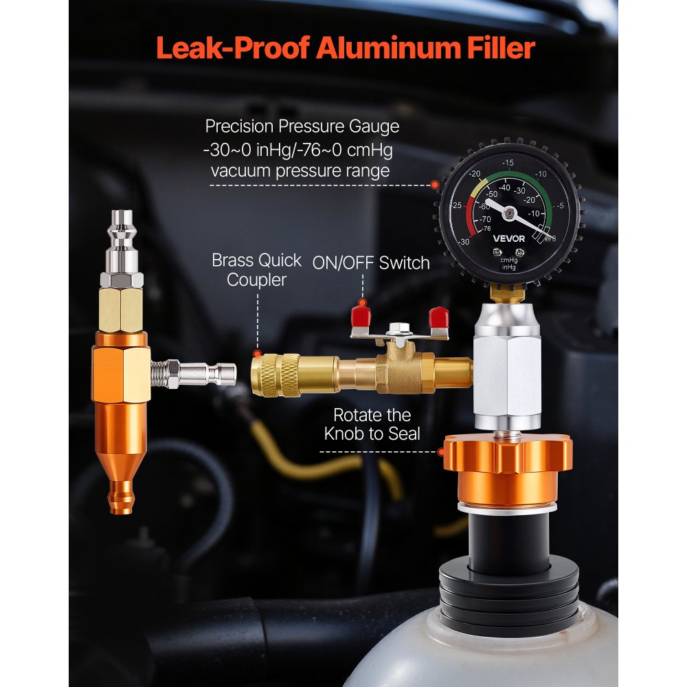 VEVOR Radiator Vacuum Refill Kit, Automotives Cooling System Vacuum & Purge Fill Tool with Gauge, Portable Radiator Coolant Filling Kit with Toolbox, Universal Fit for Most Cars Vans SUVs and Trucks