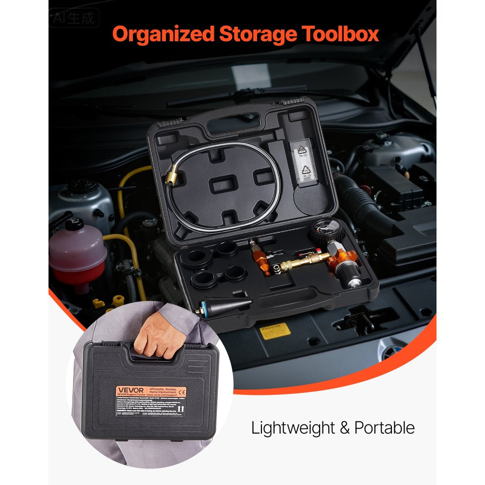 VEVOR Radiator Vacuum Refill Kit, Automotives Cooling System Vacuum & Purge Fill Tool with Gauge, Portable Radiator Coolant Filling Kit with Toolbox, Universal Fit for Most Cars Vans SUVs and Trucks