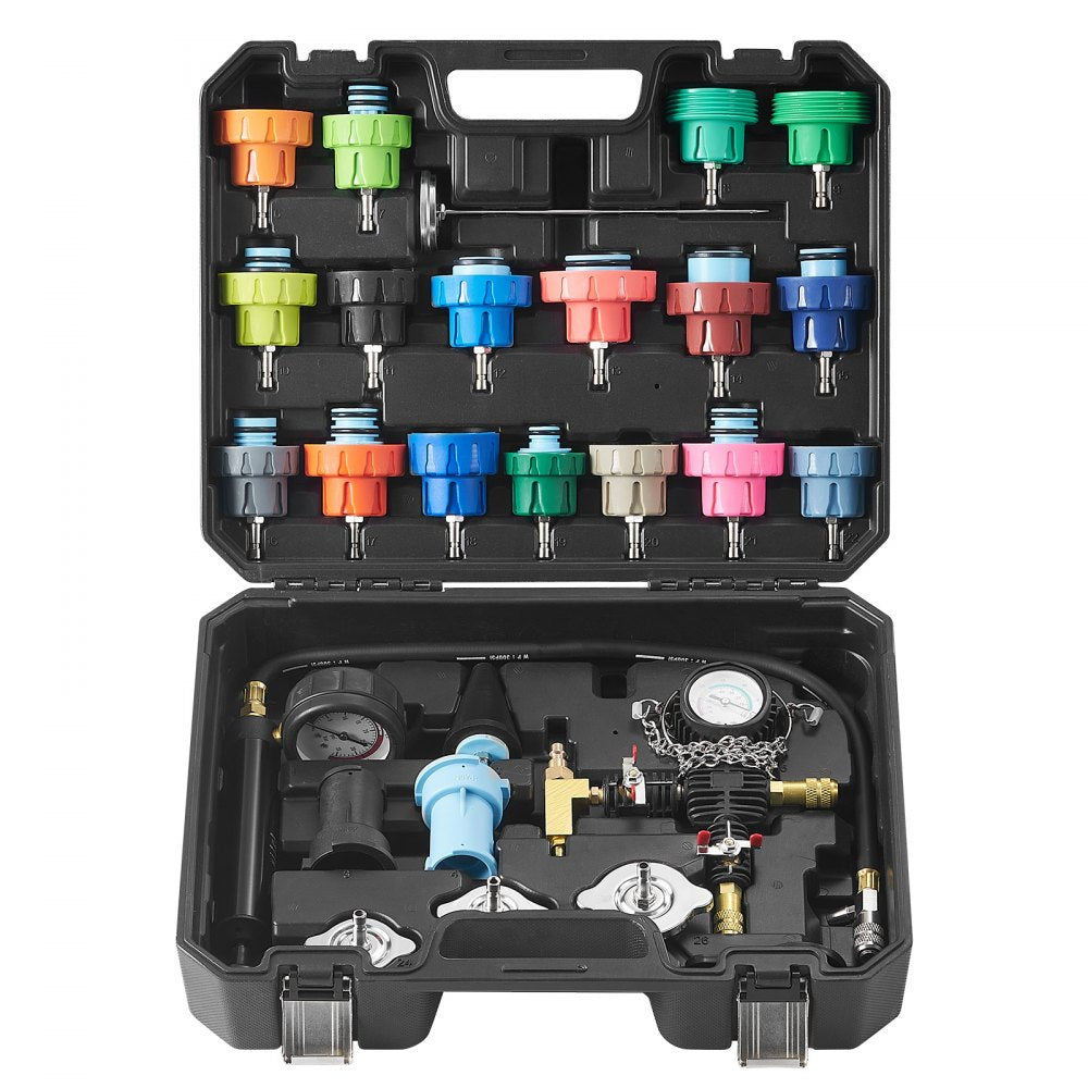 VEVOR 28 pcs Universal Radiator Pressure Tester Kit, Coolant Pressure Tester Kit with Manual Pump and Color-coded Test Caps, Coolant Vacuum Refill kit for Cars Motorcycles Trucks Cooling System