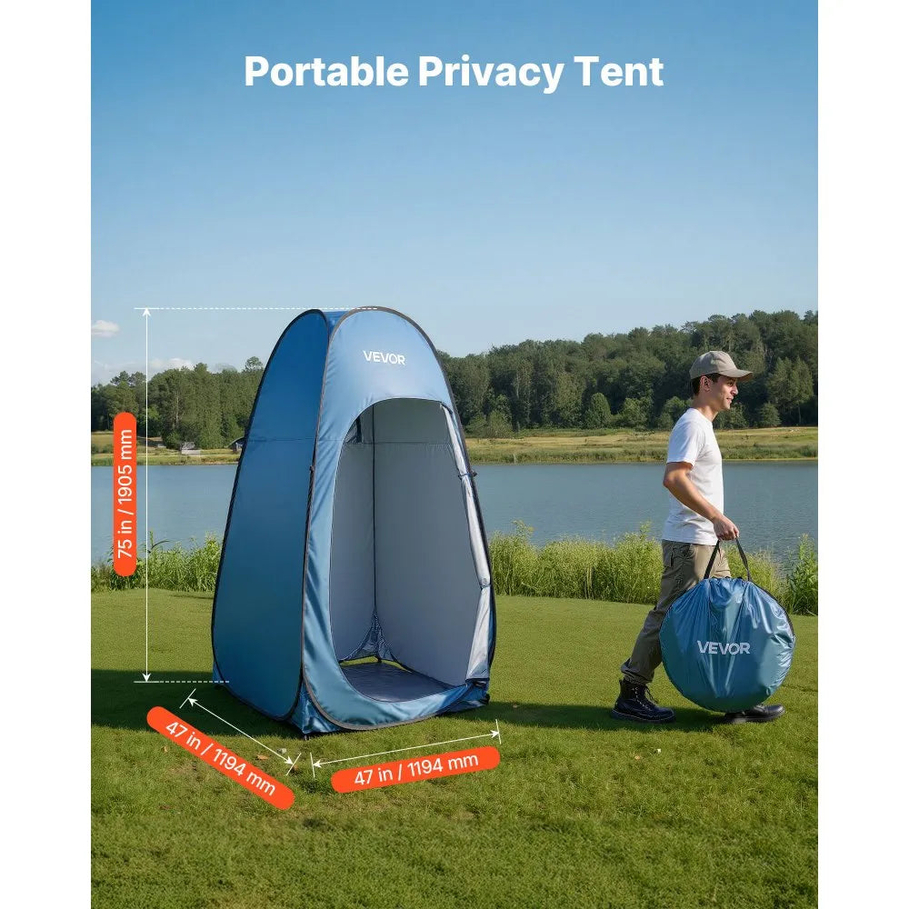 VEVOR Pop up Shower Tent Instant Portable Privacy Tent Changing Room with Shower Bag Ground Stakes Ropes Carry Bag 190T Polyester with Silver