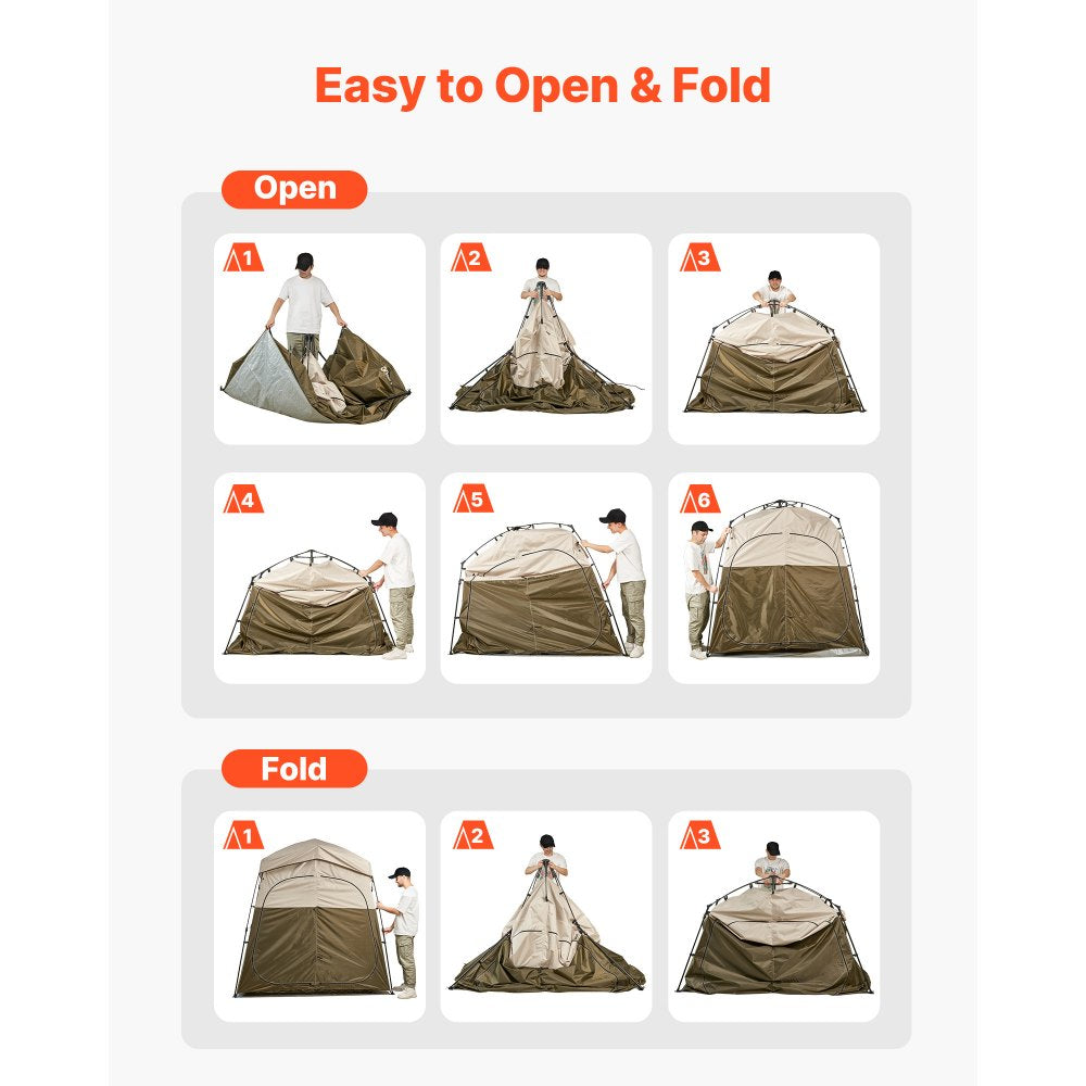 VEVOR Camping Shower Tent, 2-Room Foldable Portable Privacy Tent Changing Room with Ground Stakes, Ropes, and Carry Bag, 150D Oxford Fabric with Silver Coating, for Camping, Beach, and Fishing