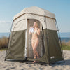 VEVOR Camping Shower Tent, 2-Room Foldable Portable Privacy Tent Changing Room with Ground Stakes, Ropes, and Carry Bag, 150D Oxford Fabric with Silver Coating, for Camping, Beach, and Fishing