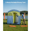 VEVOR Camping Shower Tent, 2-Room Portable Privacy Tent Changing Room with Shower Bag, Ground Stakes, Ropes, Carry Bag, and Support Poles, 150D Oxford Fabric with Silver Coating, for Camping, Fishing