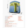 VEVOR Camping Shower Tent, 2-Room Portable Privacy Tent Changing Room with Shower Bag, Ground Stakes, Ropes, Carry Bag, and Support Poles, 150D Oxford Fabric with Silver Coating, for Camping, Fishing