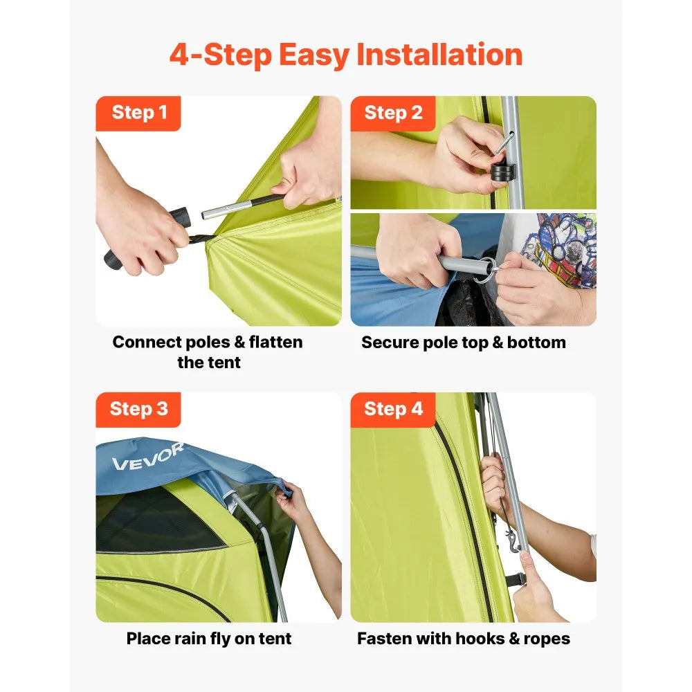 VEVOR Camping Shower Tent, 1 Room, Portable Privacy Tent Changing Room with Ground Stakes, Ropes, Carry Bag, and Steel Poles, 200D Oxford Fabric with Silver Coating, for Camping, Beach, Fishing