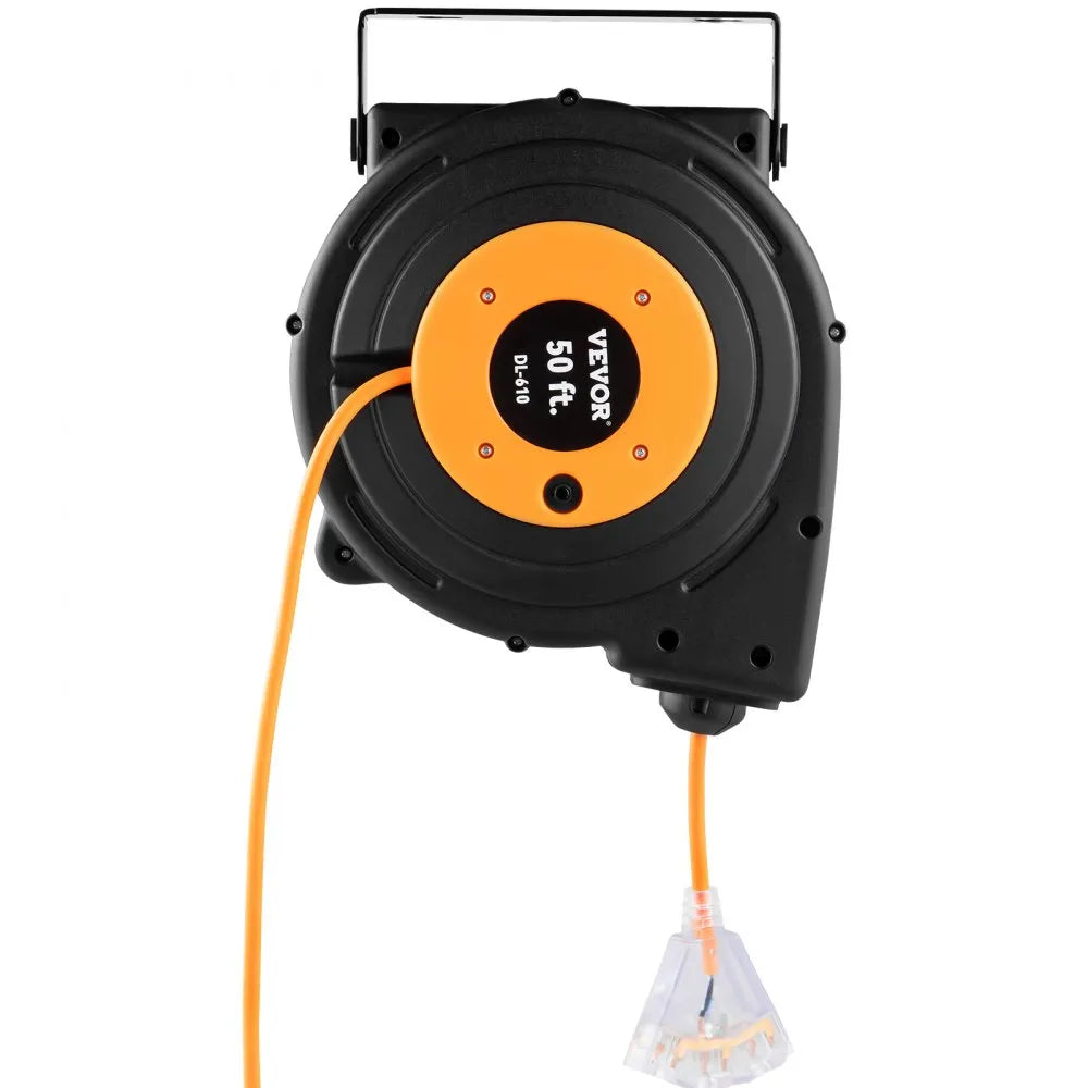 VEVOR 50ft Retractable Extension Cord Reel 14AWG/3CSJTOW Power Cord Reel