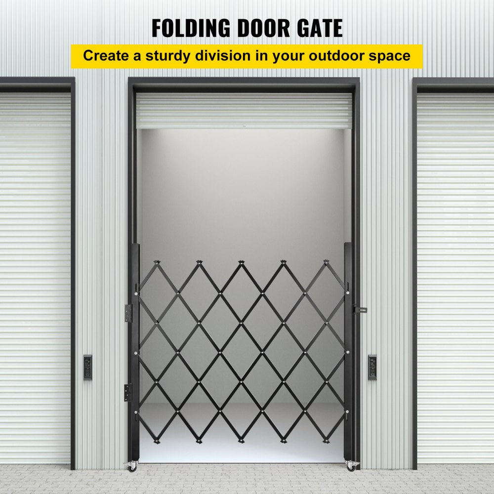 VEVOR Single Folding Security Gate, 5\' H x 5-1/2\' W Folding Door Gate, Steel Accordion Security Gate, Flexible Expanding Security Gate, 360° Rolling Barricade Gate, Scissor Gate/Door with Padlock