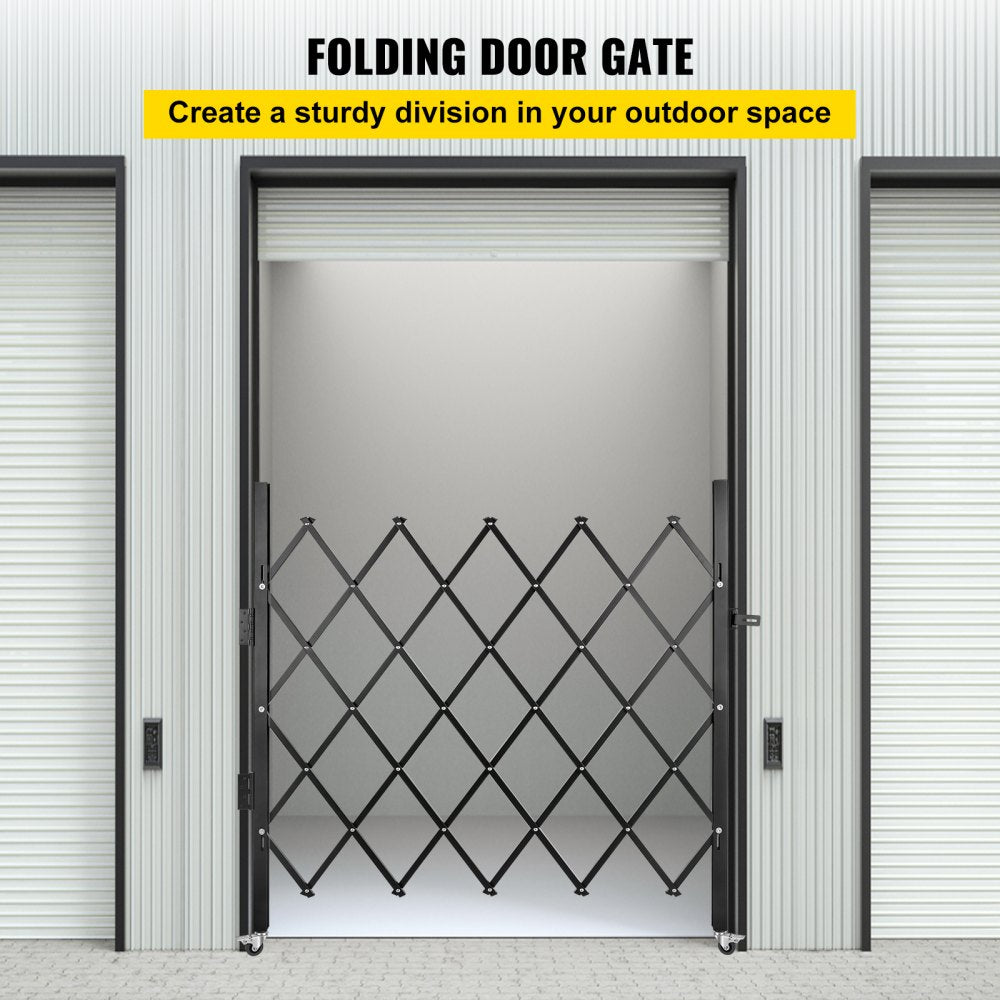 VEVOR Single Folding Security Gate, 48\" H x 66\" W Folding Door Gate, Steel Accordion Security Gate, Flexible Expanding Security Gate, 360° Rolling Barricade Gate, Scissor Gate or Door with Padlock