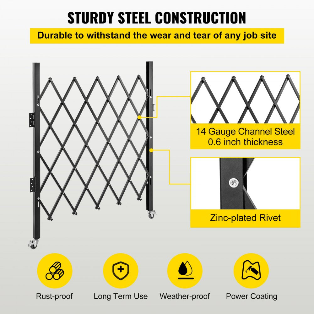 VEVOR Single Folding Security Gate, 48\" H x 66\" W Folding Door Gate, Steel Accordion Security Gate, Flexible Expanding Security Gate, 360° Rolling Barricade Gate, Scissor Gate or Door with Padlock