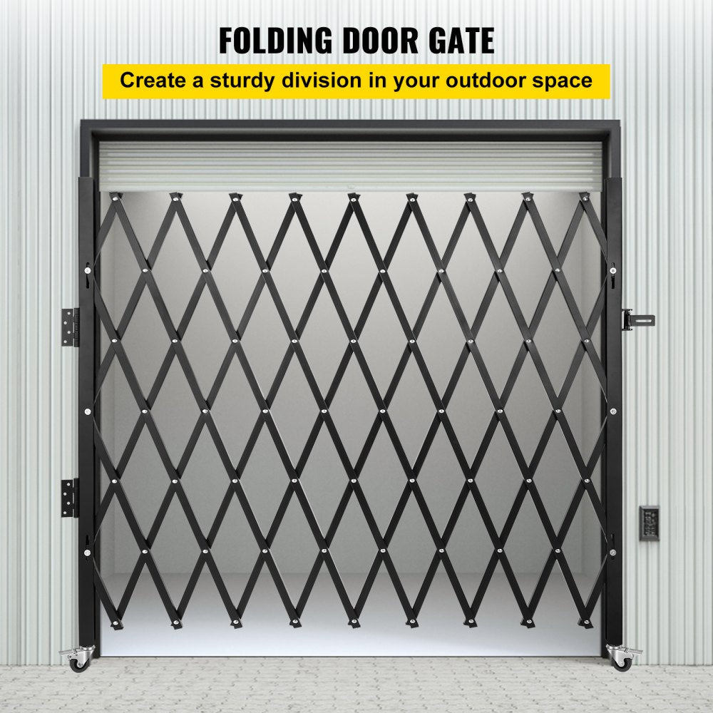 VEVOR Single Folding Security Gate, 7 ft H x 7 ft W Folding Door Gate, Steel Accordion Security Gate, Flexible Expanding Security Gate, 360° Rolling Barricade Gate, Scissor Gate/Door with Padlock
