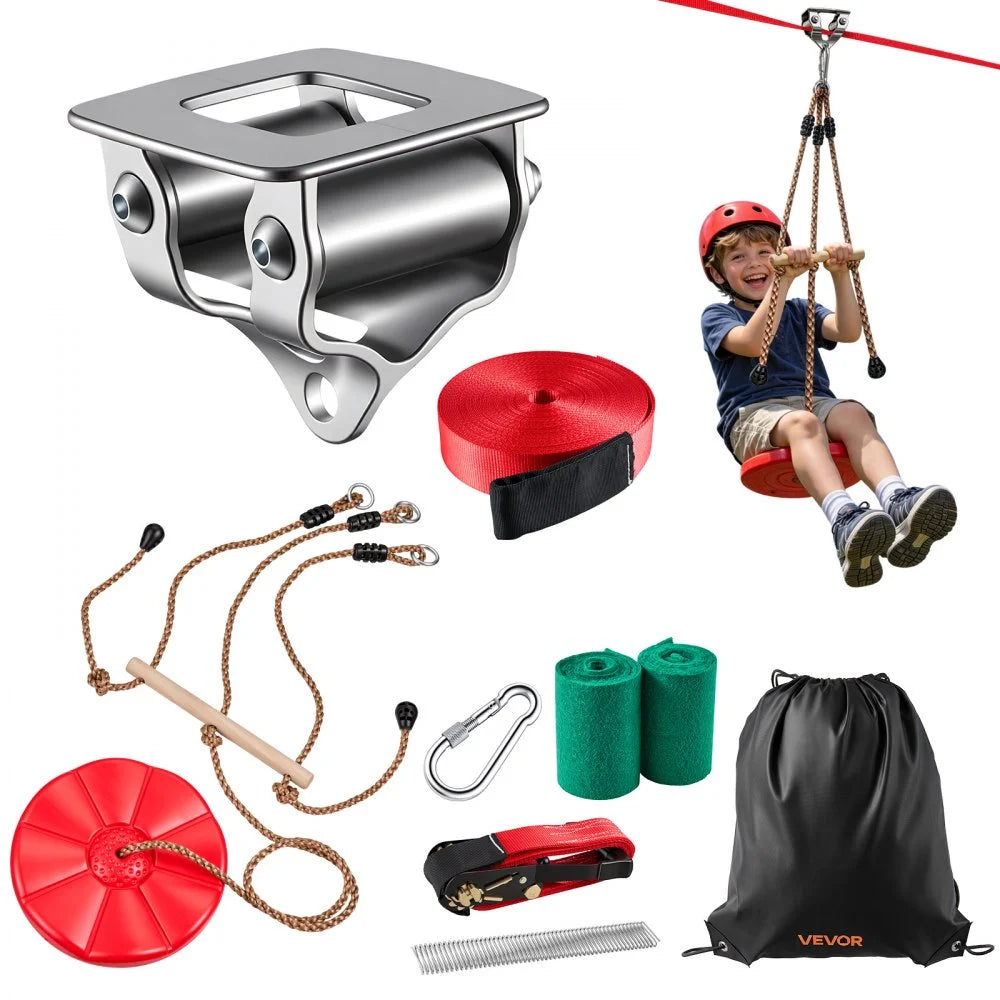 Vevor Zipline Kit 65' Backyard Zipline with Swing Seat 3-in-1 Setup New