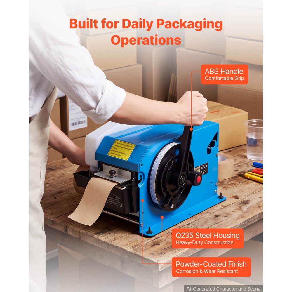 VEVOR Water-Activated Tape Dispenser 4–40 Inch Kraft Gummed Tape Cutter, 4–40 inch Adjustable Cut Length, 40–100mm Tape Width, Manual Water-Activated Tape Cutter for Carton Sealing & Box Packing