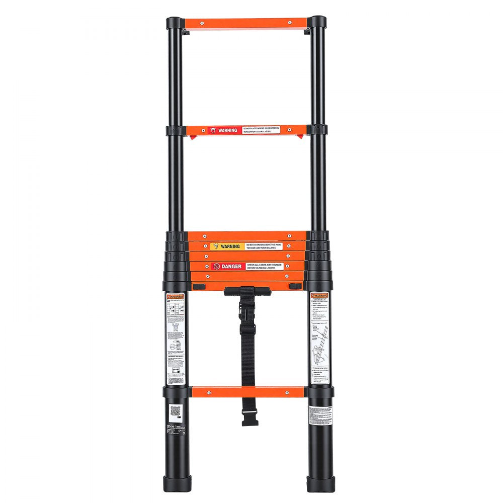 VEVOR Telescoping Ladder, 8.5 ft Extension Ladder One-Button Retraction, Heavy-Duty 330 lbs Capacity, for Home Repairs, Painting, Window Cleaning and RV, Aluminum, Anti-Slip Steps, Orange & Black