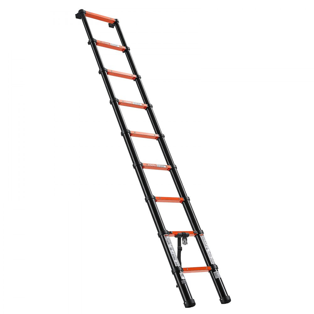 VEVOR Telescoping Ladder, 8.5 ft Extension Ladder One-Button Retraction, Heavy-Duty 330 lbs Capacity, for Home Repairs, Painting, Window Cleaning and RV, Aluminum, Anti-Slip Steps, Orange & Black