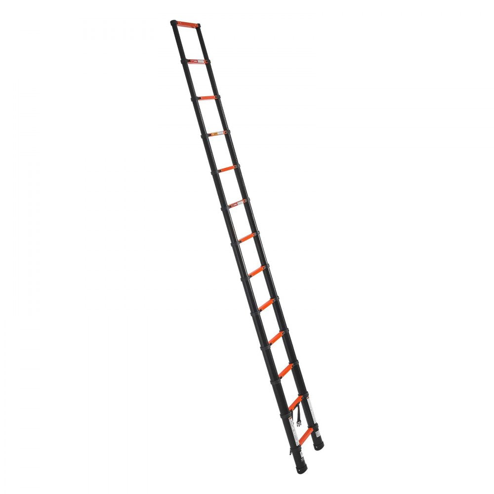 VEVOR Telescoping Ladder, 12.5 ft Extension Ladder Multi-Button Retraction, Heavy-Duty 330 lbs Capacity, for Home Repairs, Painting, Window Cleaning and RV, Aluminum, Anti-Slip Steps, Orange & Black