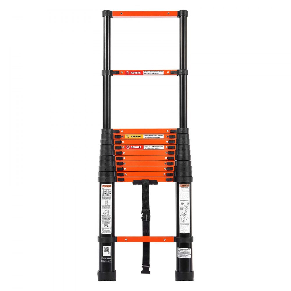 VEVOR Telescoping Ladder, 12.5 ft Extension Ladder Multi-Button Retraction, Heavy-Duty 330 lbs Capacity, for Home Repairs, Painting, Window Cleaning and RV, Aluminum, Anti-Slip Steps, Orange & Black