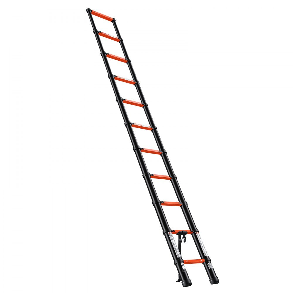 VEVOR Telescoping Ladder, 10.5 ft Extension Ladder Multi-Button Retraction, Heavy-Duty 330 lbs Capacity, for Home Repairs, Painting, Window Cleaning and RV, Aluminum, Anti-Slip Steps, Orange & Black