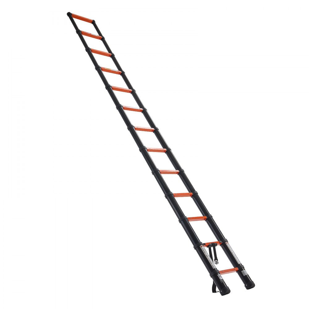 VEVOR Telescoping Ladder, 12.5 ft Extension Ladder One-Button Retraction, Heavy-Duty 330 lbs Capacity, for Home Repairs, Painting, Window Cleaning and RV, Aluminum, Anti-Slip Steps, Orange & Black