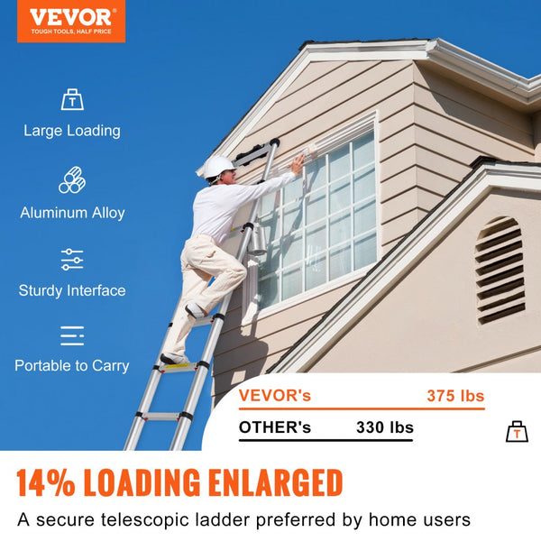 Vevor Telescoping Ladder 10.5' Aluminum One-Button Retraction Collapsi ...