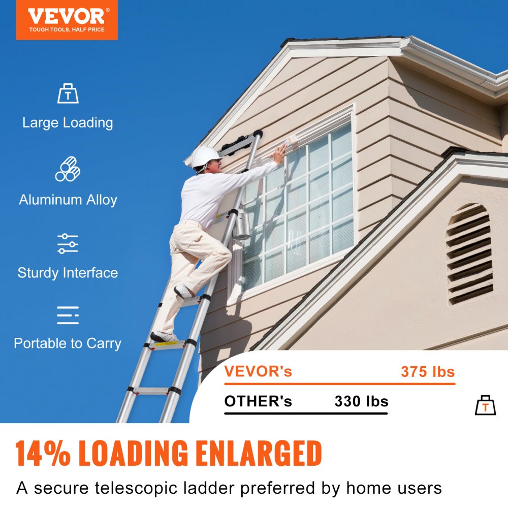 VEVOR Telescoping Ladder, 10.5 FT Aluminum One-button Retraction Collapsible Extension Ladder, 375 LBS Capacity with Non-slip Feet, Portable Multi-purpose Compact Ladder for Home, RV, Loft, ANSI Liste