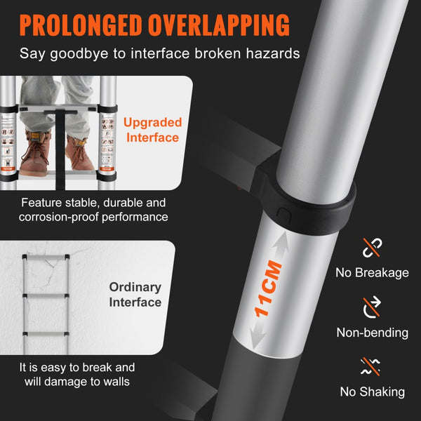 Vevor Telescoping Ladder 10.5' Aluminum One-Button Retraction Collapsi ...