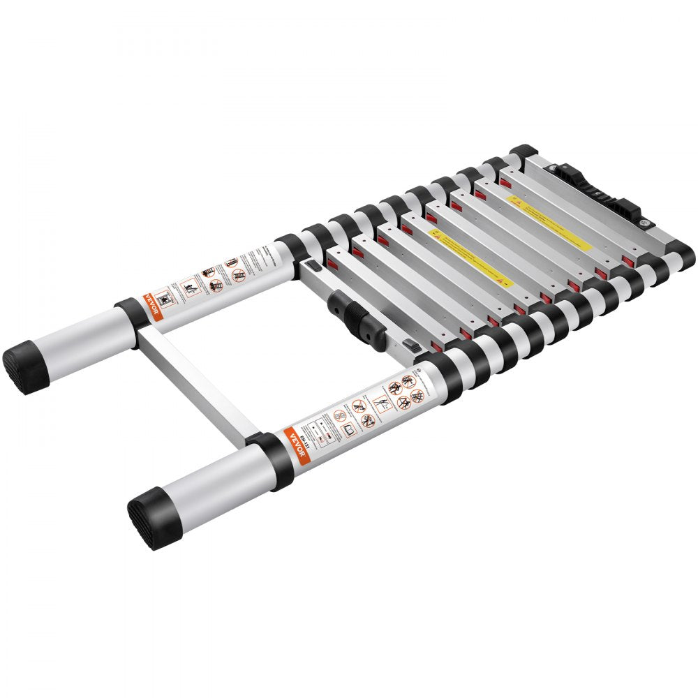 VEVOR Telescoping Ladder, 10.5 FT Aluminum One-button Retraction Collapsible Extension Ladder, 375 LBS Capacity with Non-slip Feet, Portable Multi-purpose Compact Ladder for Home, RV, Loft, ANSI Liste