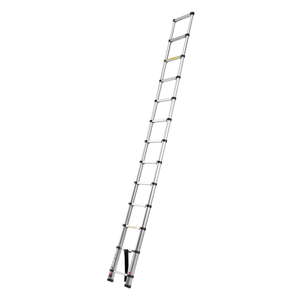 VEVOR 12.5ft Telescoping Ladder, Aluminum Lightweight Multi-Purpose Collapsible Extension, One-Touch Retraction Ladder, Heavy Duty 330LBS Max Capacity with Non-Slip Feet, for Home, Outdoor Work, Loft