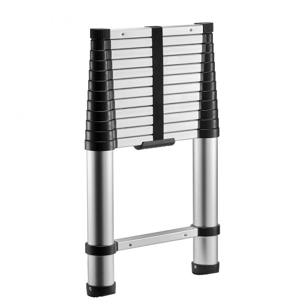 VEVOR 12.5ft Telescoping Ladder, Aluminum Lightweight Multi-Purpose Collapsible Extension, One-Touch Retraction Ladder, Heavy Duty 330LBS Max Capacity with Non-Slip Feet, for Home, Outdoor Work, Loft