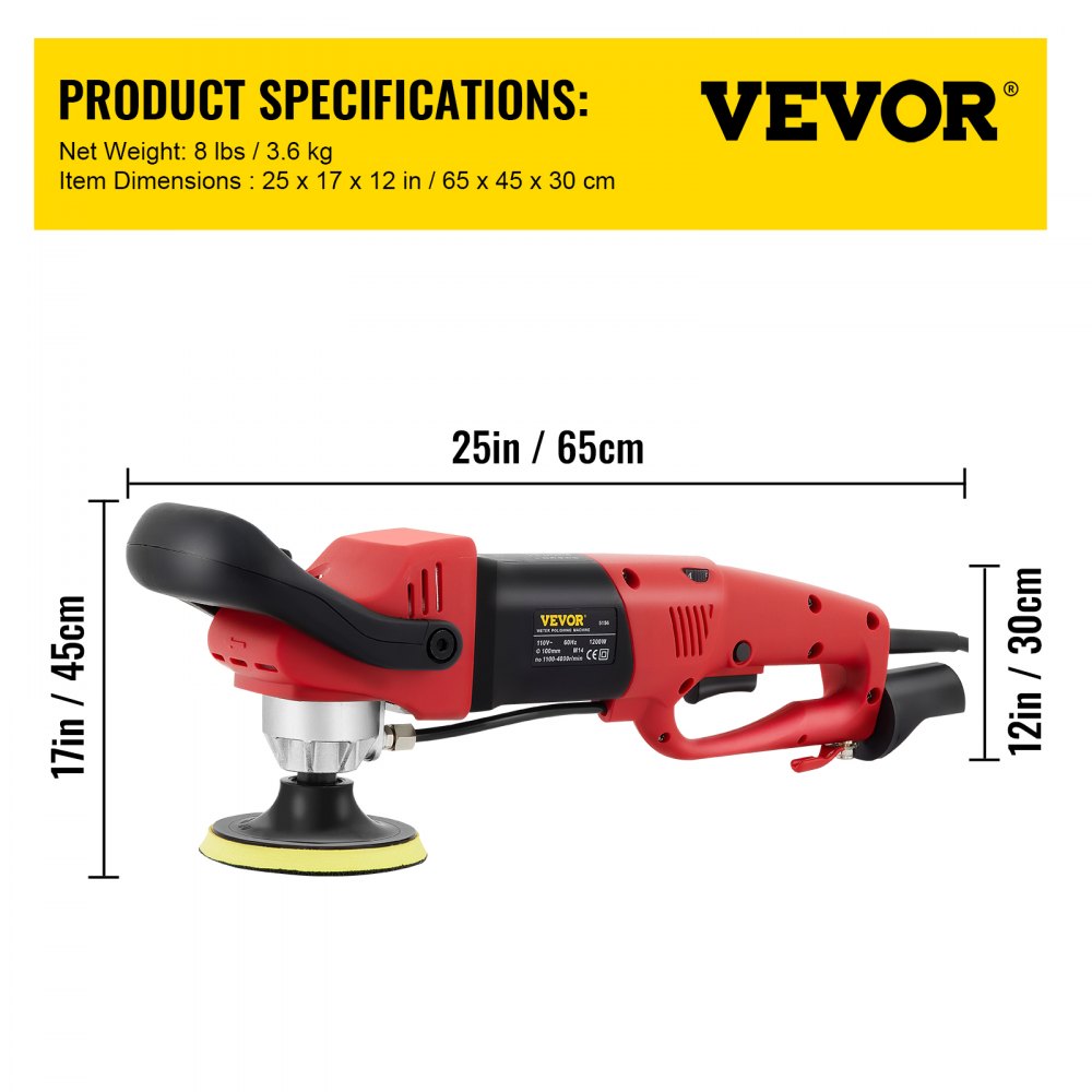 VEVOR Wet Polisher Grinder, Variable Speed 4\" & 5\" Diamond Polishing Pads, Buffing Machine with 78.7\" Water Pipe Adapter & Splash Shield, Electronic Concrete Stone for Title Floor Countertop CE