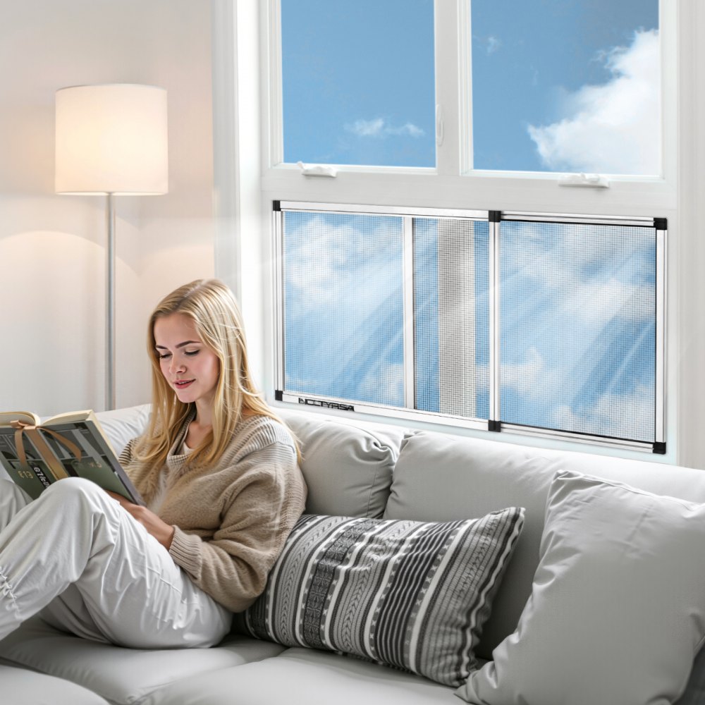 VEVOR Adjustable Window Screen, 15" H x 21" - 40" W, 2 Packs Expandable Windows Screens with Aluminum Frame and Durable Mesh, Horizontal or Convert to Vertical Adjustable Installation, for Home House