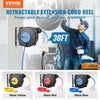 VEVOR Retractable Extension Cord Reel, 30 FT, Heavy Duty 16AWG/3C SJTOW Retractable Power Cord Reel with Lighted Triple Tap Outlet 10 Amp Circuit Breaker 4.5FT Lead-in Cord, for Ceiling or Wall Mount