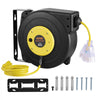 VEVOR Retractable Extension Cord Reel, 45 FT, Heavy Duty 12AWG/3C SJTOW Retractable Power Cord with Lighted Triple Tap Outlet, 15 Amp Circuit Breaker 180° Swivel Bracket for Ceiling or Wall Mount