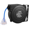 VEVOR Retractable Extension Cord Reel, 50 FT, Heavy Duty 14AWG/3C SJTOW Retractable Power Cord with Lighted Triple Tap Outlet, 13 Amp Circuit Breaker 180° Swivel Bracket for Ceiling or Wall Mount