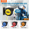 VEVOR Retractable Extension Cord Reel, 75 FT, Heavy Duty 14AWG/3C SJTOW Retractable Power Cord with Lighted Triple Tap Outlet, 13 Amp Circuit Breaker 180° Swivel Bracket for Ceiling or Wall Mount