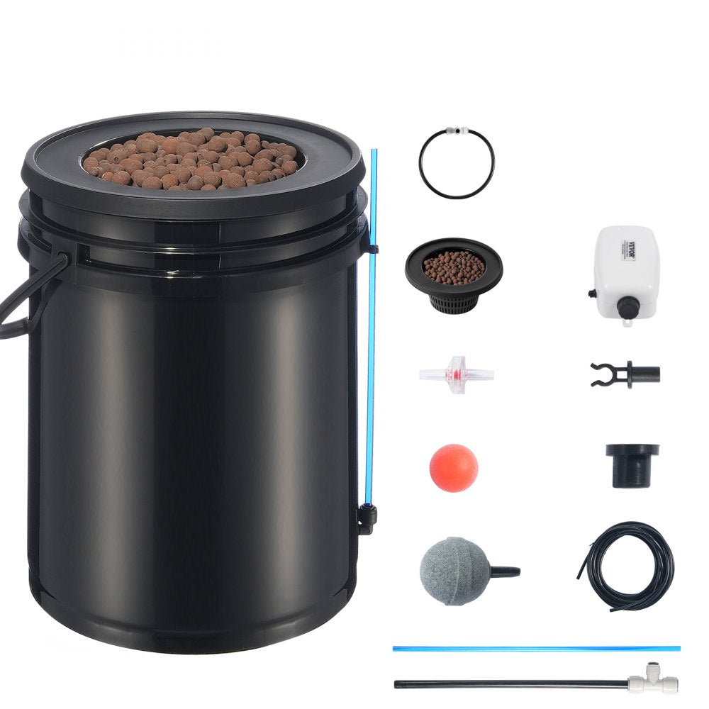 VEVOR DWC Hydroponics Grow System, Hydroponic Growing System with Top Drip Kit, 5-Gallon Deep Water Culture with Air Pump, Air Stone and Water Level Device for Leafy Vegetables(1 Bucket+Top Drip Kit)