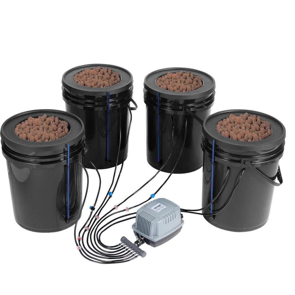 VEVOR DWC Hydroponics Grow System, Hydroponic Growing System with Top Drip Kit, Deep Water Culture 5-Gallon 4 Buckets, with Air Pump, Air Stones and Water Level Device for Leafy Vegetables