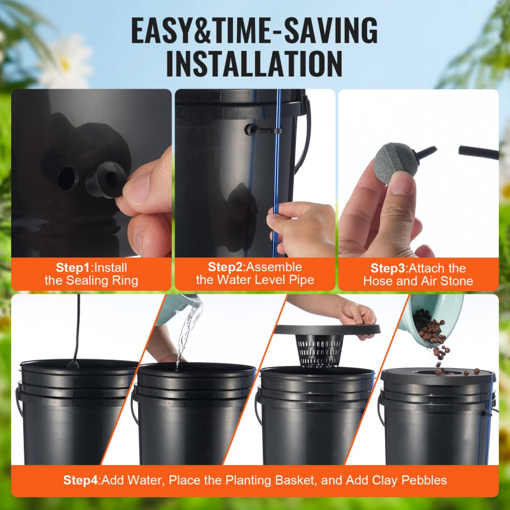 VEVOR DWC Hydroponic System, 5 Gallon 8 Buckets, Deep Water Culture Growing Bucket, Hydroponics Grow Kit with Pump, Air Stone and Water Level Device, for Indoor/Outdoor Leafy Vegetables