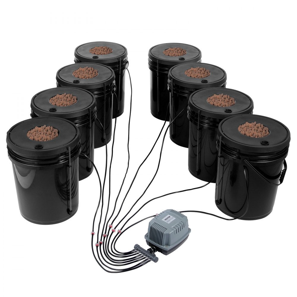 VEVOR DWC Hydroponic System, 5 Gallon 8 Buckets, Deep Water Culture Growing Bucket, Hydroponics Grow Kit with Pump, Air Stone and Water Level Device, for Indoor/Outdoor Leafy Vegetables