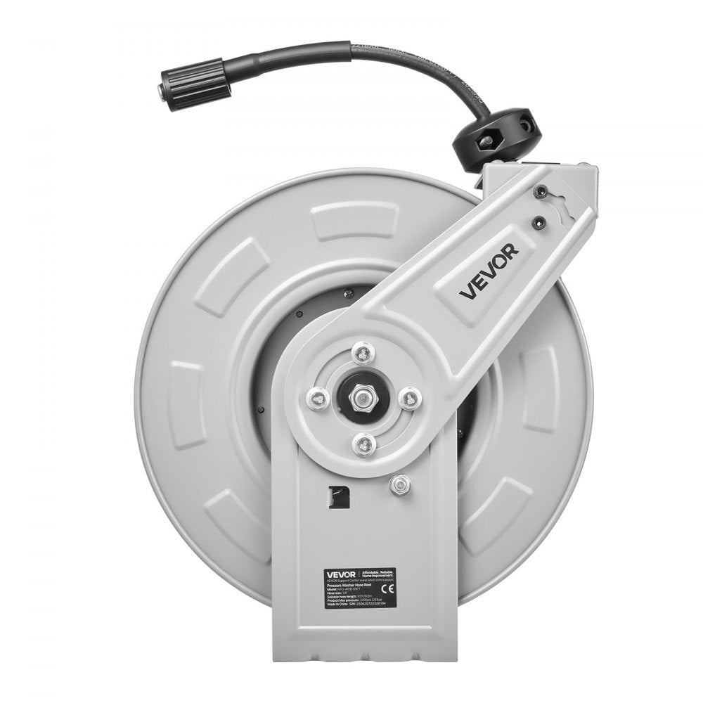 VEVOR Pressure Washer Hose Reel, 65 ft x 1/4 inch Retractable Power Heavy-Duty Steel Washer Hose Reel, 3200PSI Max, Auto-Rewinding, Flexible Wall/Floor Mounted for Car Washing,Garden,Floor Cleaning