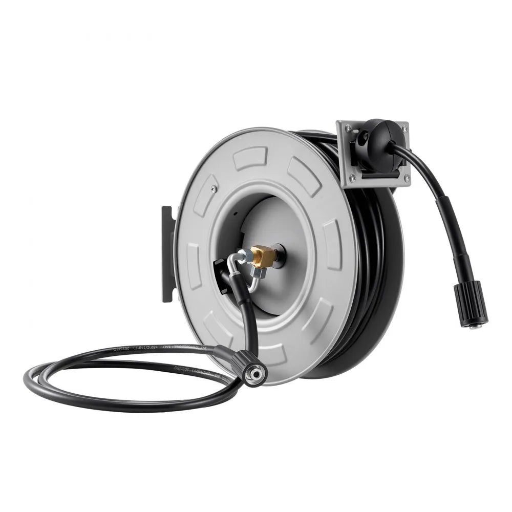 VEVOR Pressure Washer Hose Reel, 65 ft x 1/4 inch Retractable Power Heavy-Duty Steel Washer Hose Reel, 3200PSI Max, Auto-Rewinding, Flexible Wall/Floor Mounted for Car Washing,Garden,Floor Cleaning