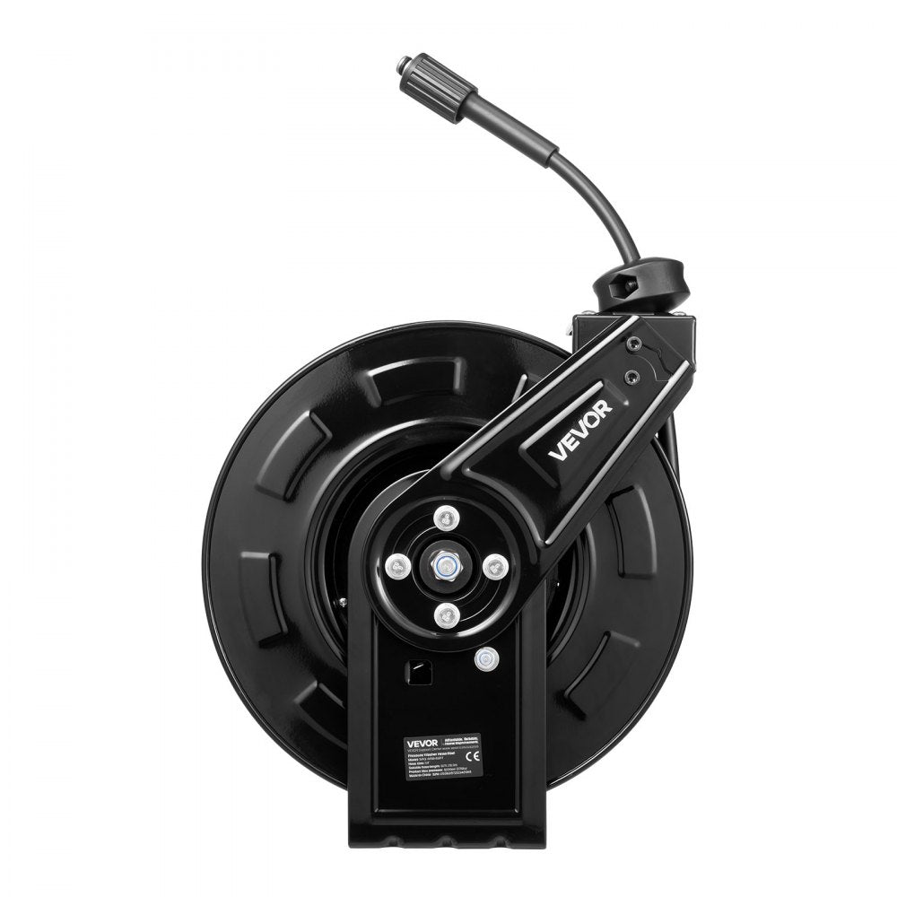 VEVOR Pressure Washer Hose Reel, 60 ft x 1/4 inch Retractable Power Heavy-Duty Steel Washer Hose Reel, 4000PSI Max, Auto-Rewinding, Flexible Wall/Floor Mounted for Car Washing,Garden,Floor Cleaning