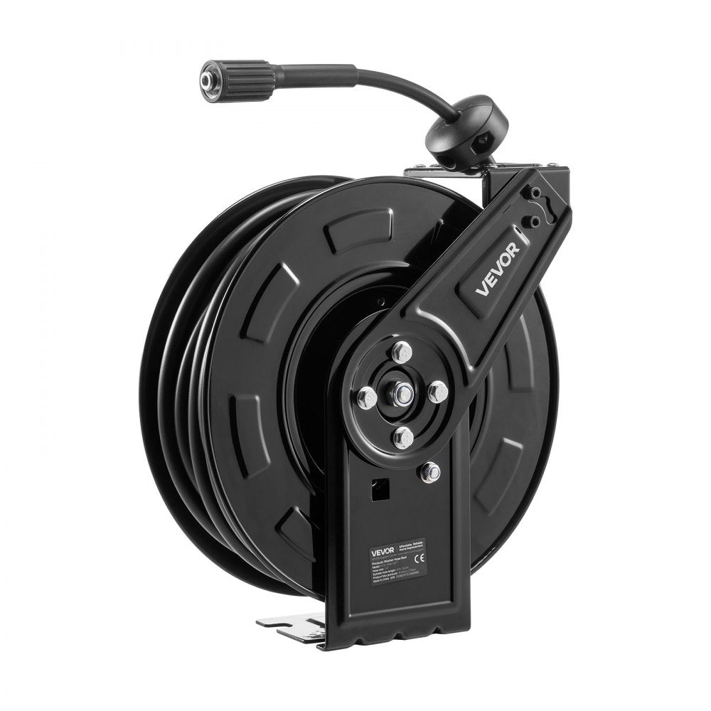 VEVOR Pressure Washer Hose Reel, 60 ft x 1/4 inch Retractable Power Heavy-Duty Steel Washer Hose Reel, 4000PSI Max, Auto-Rewinding, Flexible Wall/Floor Mounted for Car Washing,Garden,Floor Cleaning