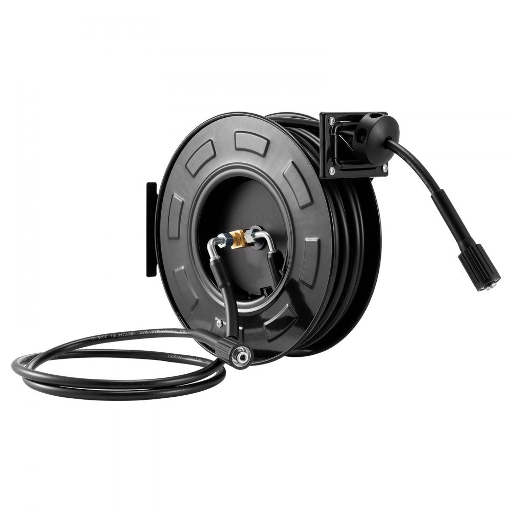VEVOR Pressure Washer Hose Reel, 60 ft x 1/4 inch Retractable Power Heavy-Duty Steel Washer Hose Reel, 4000PSI Max, Auto-Rewinding, Flexible Wall/Floor Mounted for Car Washing,Garden,Floor Cleaning
