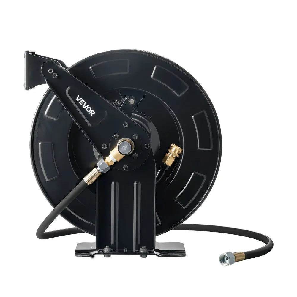 VEVOR Pressure Washer Hose Reel, 50 ft x 3/8 inch Retractable Power Heavy-Duty Steel Washer Hose Reel, 4000PSI Max, Auto-Rewinding, Flexible Wall/Floor Mounted for Car Washing,Garden,Floor Cleaning