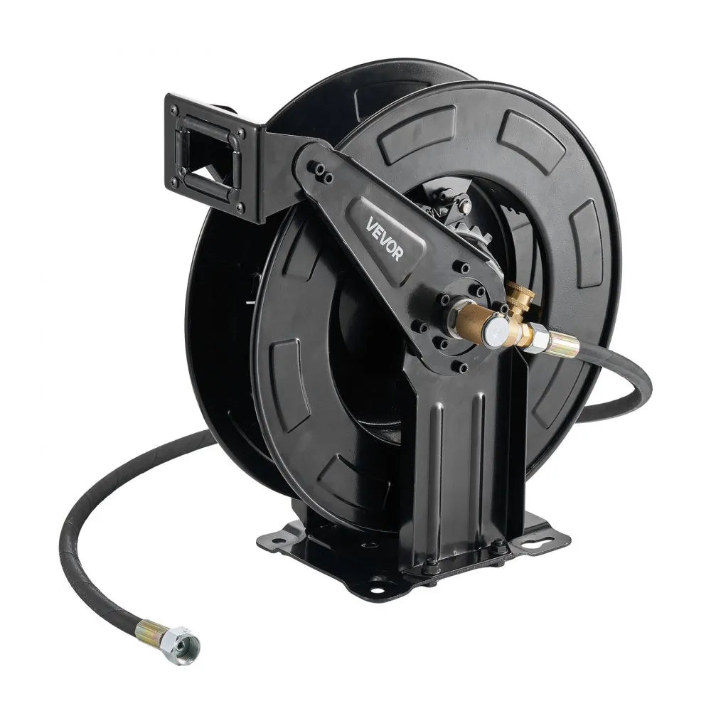 VEVOR Pressure Washer Hose Reel, 50 ft x 3/8 inch Retractable Power Heavy-Duty Steel Washer Hose Reel, 4000PSI Max, Auto-Rewinding, Flexible Wall/Floor Mounted for Car Washing,Garden,Floor Cleaning
