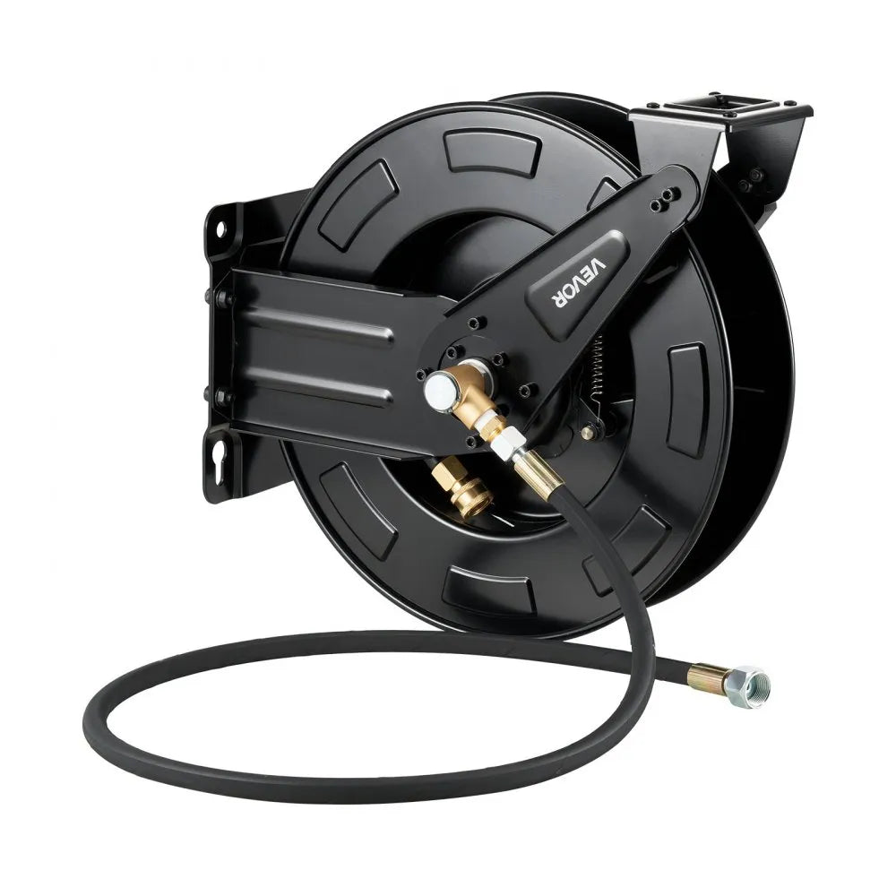 VEVOR Pressure Washer Hose Reel, 50 ft x 3/8 inch Retractable Power Heavy-Duty Steel Washer Hose Reel, 4000PSI Max, Auto-Rewinding, Flexible Wall/Floor Mounted for Car Washing,Garden,Floor Cleaning