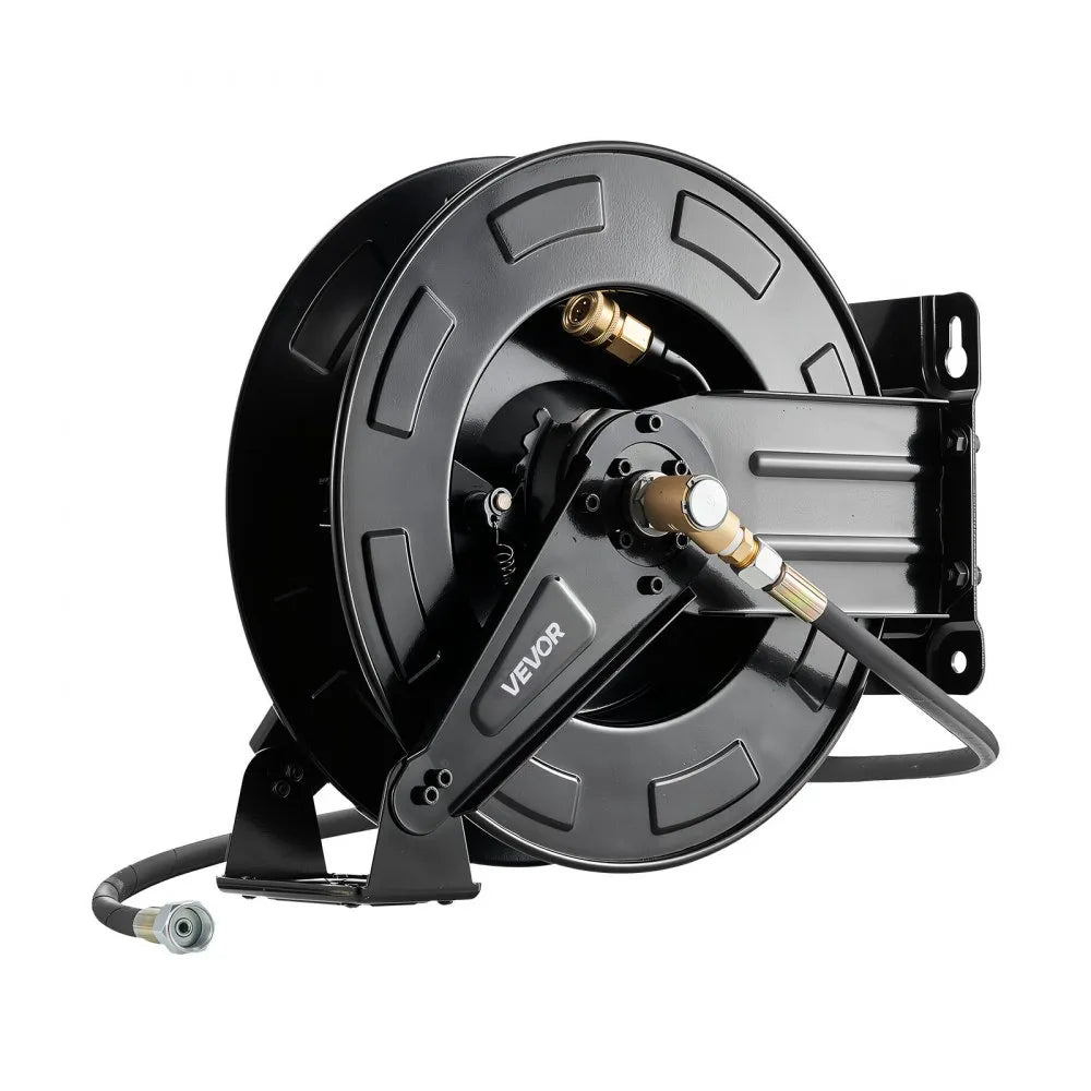 VEVOR Pressure Washer Hose Reel, 50 ft x 3/8 inch Retractable Power Heavy-Duty Steel Washer Hose Reel, 4000PSI Max, Auto-Rewinding, Flexible Wall/Floor Mounted for Car Washing,Garden,Floor Cleaning