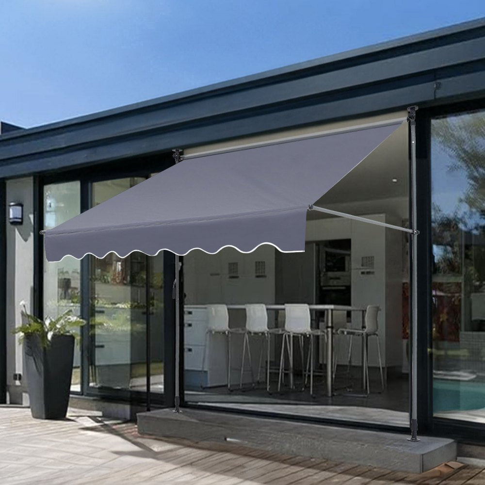 VEVOR Manual Retractable Awning, 118" Outdoor Retractable Patio Awning Sunshade Shelter, Adjustable Patio Door Window Awning Canopy with 39" Sun Shade Curtain for Backyard, Garden, Balcony