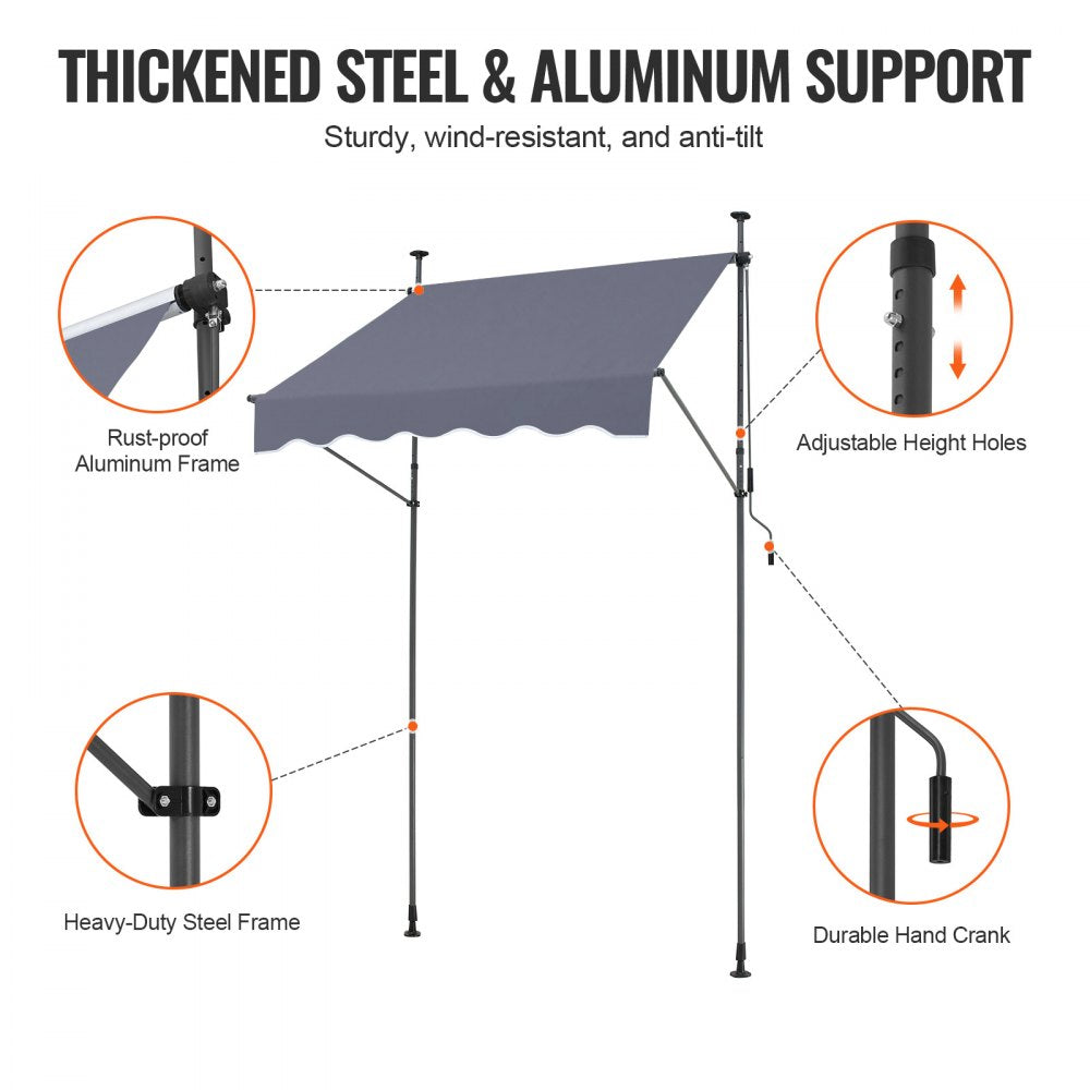 VEVOR 59 x 47" Patio Awning Retractable, Awning Sunshade Shelter with Manual Crank Handle, Outdoor Patio Canopy Sunsetter Deck, Adjustable Height from 86 to 122 in, for Patio/Balcony/Yard, Dark Gray